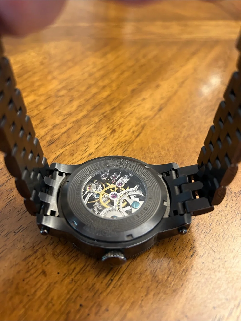 Invicta Gunmetal Skeleton Mechanical Watch with Exposed Gears